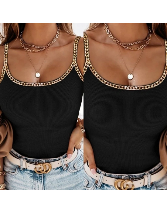 Kadın Askılı U Yaka Zincir şeritli Kaşkorse Bluz