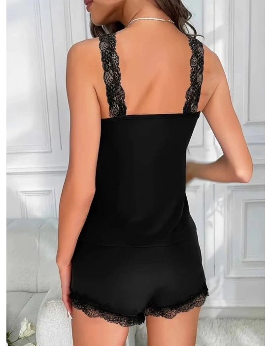 Kadın Askılı V Dantel Yakalı Viskon Atlet Ve Short Ikili Takım