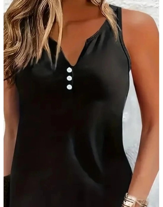 Kadın Askılı V Yaka Düğme Detay Pamuklu Viskon Elbise