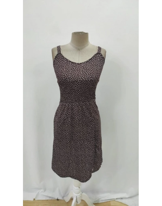 Kadın Askılı V Yakalı Beli Lastikli Yırtmaçlı Süprem Midi Elbise