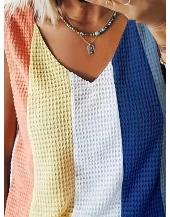 Kadın Askılı V Yakalı çok Renkli Triko Bluz