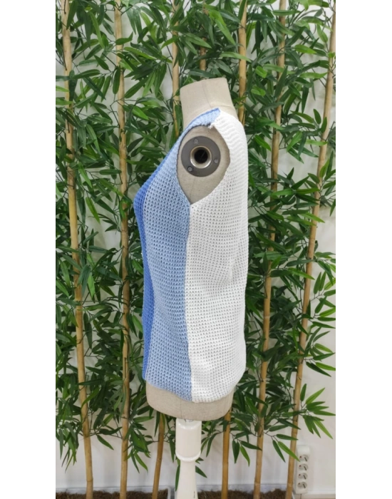 Kadın Askılı V Yakalı çok Renkli Triko Bluz