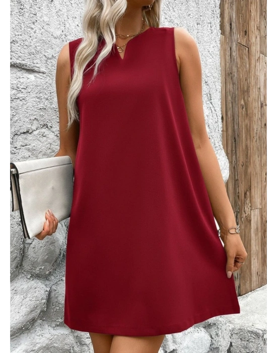 Kadın Askılı V Yakalı Geniş Kesim Detaylı Kısa Janjan Krep Elbise