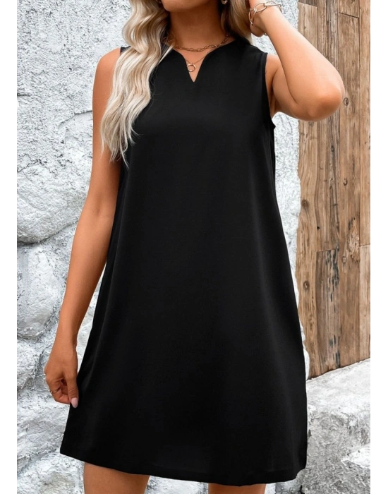 Kadın Askılı V Yakalı Geniş Kesim Detaylı Kısa Janjan Krep Elbise