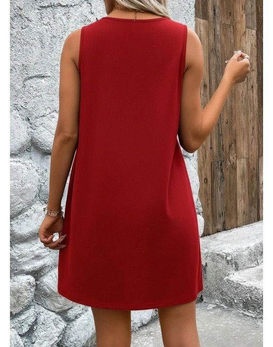 Kadın Askılı V Yakalı Geniş Kesim Detaylı Kısa Janjan Krep Elbise