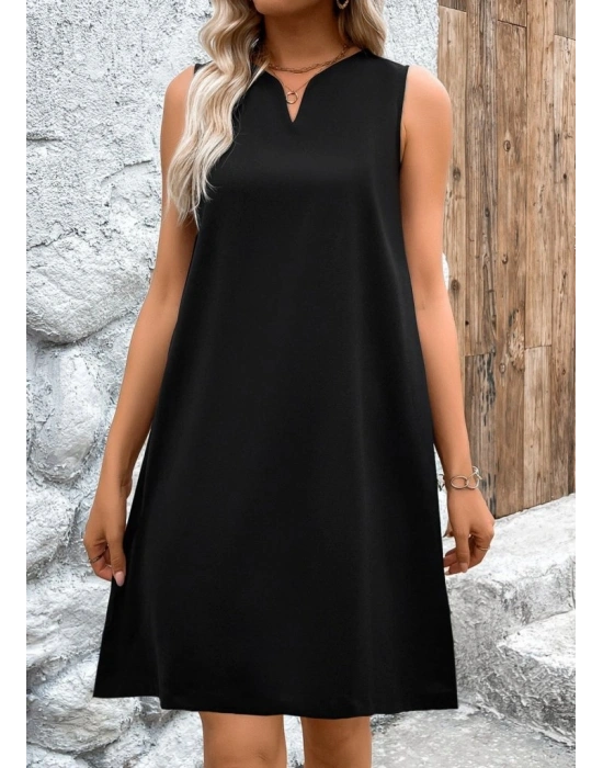 Kadın Askılı V Yakalı Geniş Kesim Detaylı Kısa Janjan Krep Elbise