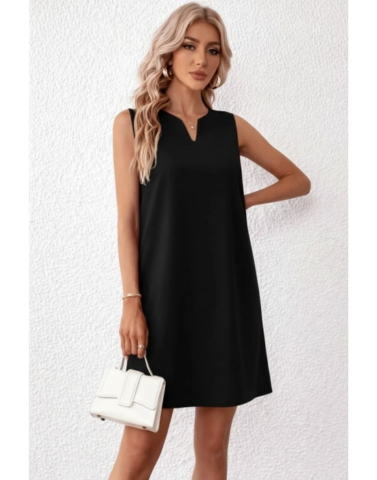 Kadın Askılı V Yakalı Mini Ithal Krep Elbise