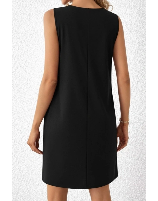 Kadın Askılı V Yakalı Mini Ithal Krep Elbise