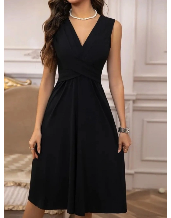 Kadın Askılı V Yakalı önde çapraz Detaylı Janjan Krep Elbise