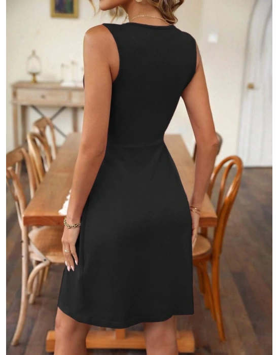 Kadın Askılı V Yakalı Onu Düğüm Detaylı Viskon Elbise