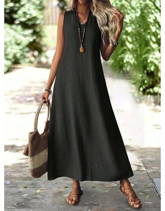 Kadın Askılı V Yakalı Uzun Elbise