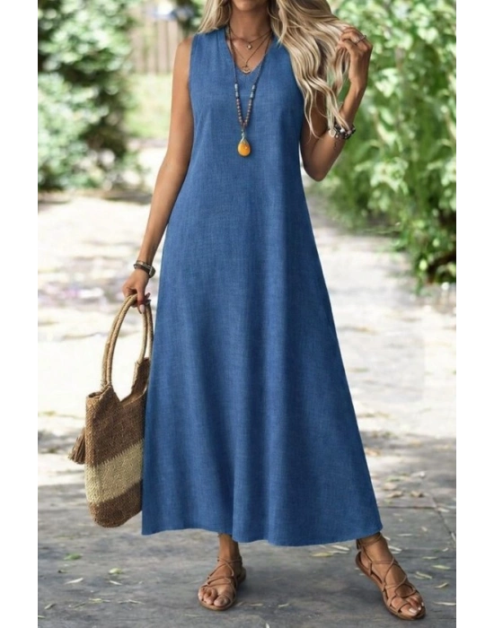 Kadın Askılı V Yakalı Uzun Elbise