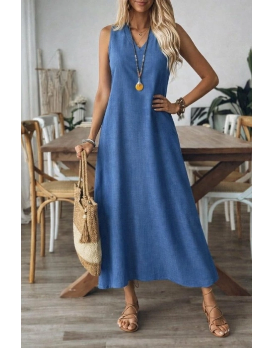 Kadın Askılı V Yakalı Uzun Elbise