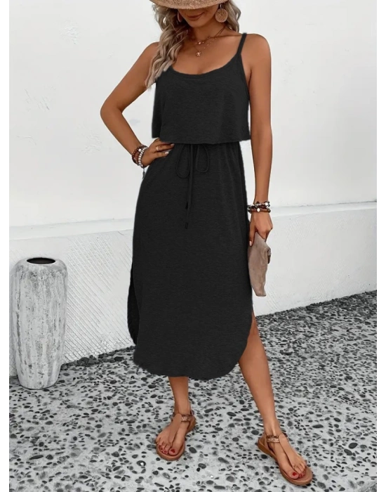 Kadın Askılı V Yakalı Viskon Bluz Ve Bağcıklı Etek Ikili Takım