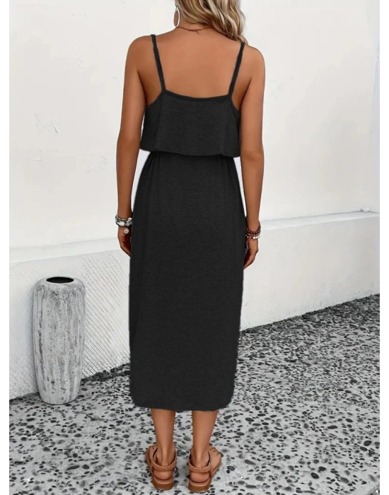 Kadın Askılı V Yakalı Viskon Bluz Ve Bağcıklı Etek Ikili Takım