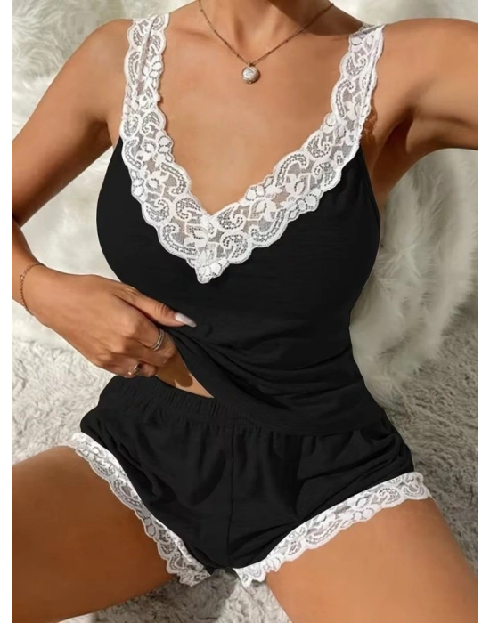 Kadın Askılı V Yakalı Viskon Bluz Ve Short Gecelik Takım