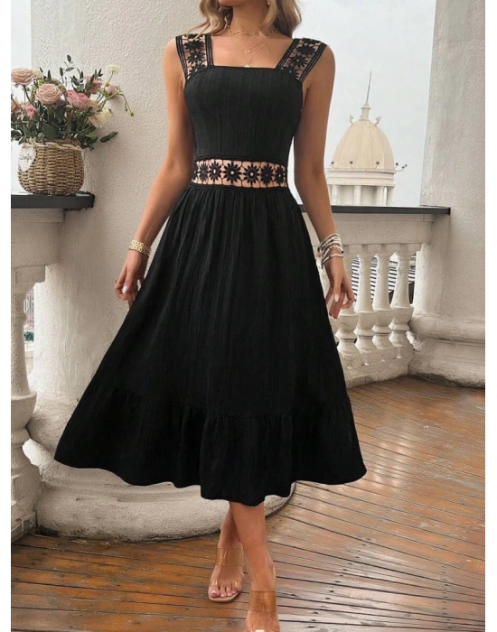 Kadın Askılı Ve Beli Dantel Detaylı Fırfırlı Uzun Bürümcük Elbise