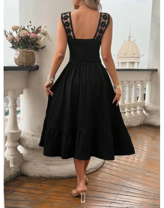 Kadın Askılı Ve Beli Dantel Detaylı Fırfırlı Uzun Bürümcük Elbise