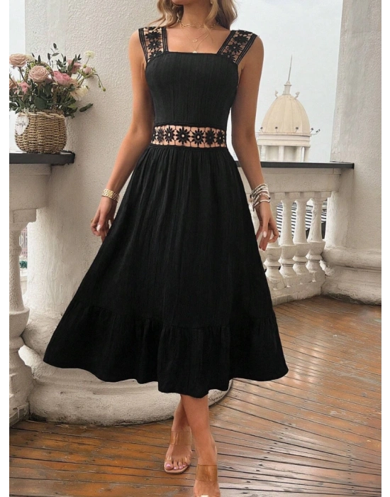 Kadın Askılı Ve Beli Dantel Detaylı Fırfırlı Uzun Bürümcük Elbise