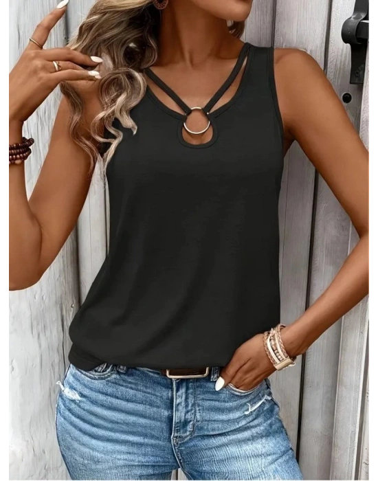 Kadın Askılı Yaka şerit Halka Detaylı Viskon Bluz