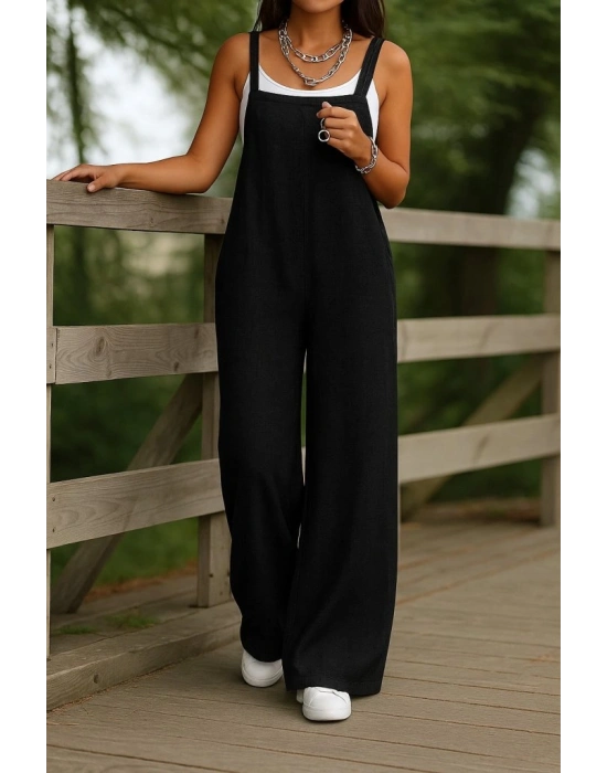 Kadın Askılı Yandan Fermuarlı Geniş Paçalı Valencia Tulum