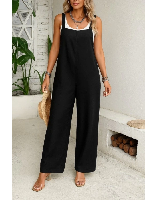 Kadın Askılı Yandan Fermuarlı Geniş Paçalı Valencia Tulum