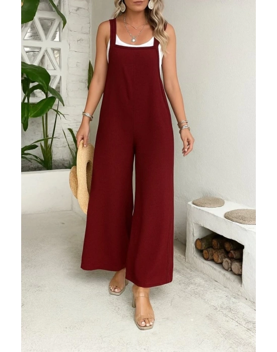 Kadın Askılı Yandan Fermuarlı Geniş Paçalı Valencia Tulum