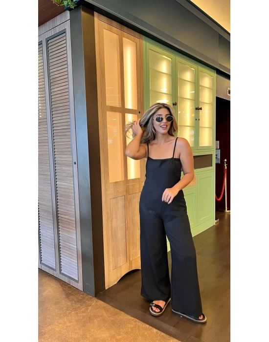 Kadın Askılı Yandan Fermuarlı Geniş Paçalı Valencia Tulum