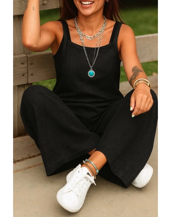 Kadın Askılı Yandan Fermuarlı Geniş Paçalı Valencia Tulum