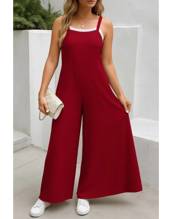 Kadın Askılı Yandan Fermuarlı Geniş Paçalı Valencia Tulum