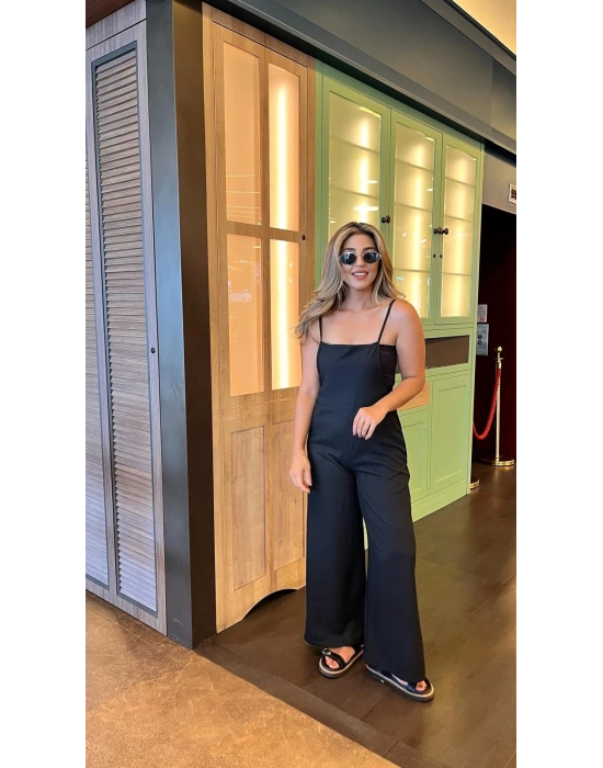 Kadın Askılı Yandan Fermuarlı Geniş Paçalı Valencia Tulum