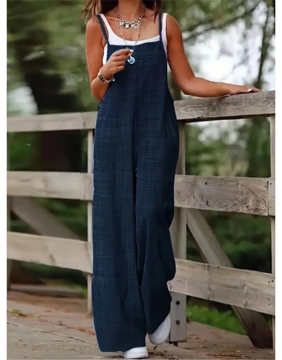 Kadın Askılı Yandan Fermuarlı Geniş Paçalı Valencia Tulum