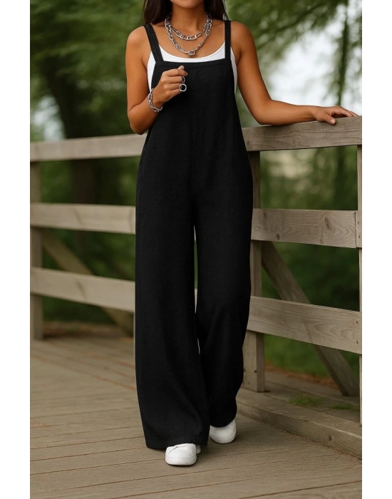 Kadın Askılı Yandan Fermuarlı Geniş Paçalı Valencia Tulum