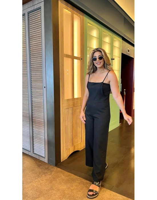 Kadın Askılı Yandan Fermuarlı Geniş Paçalı Valencia Tulum