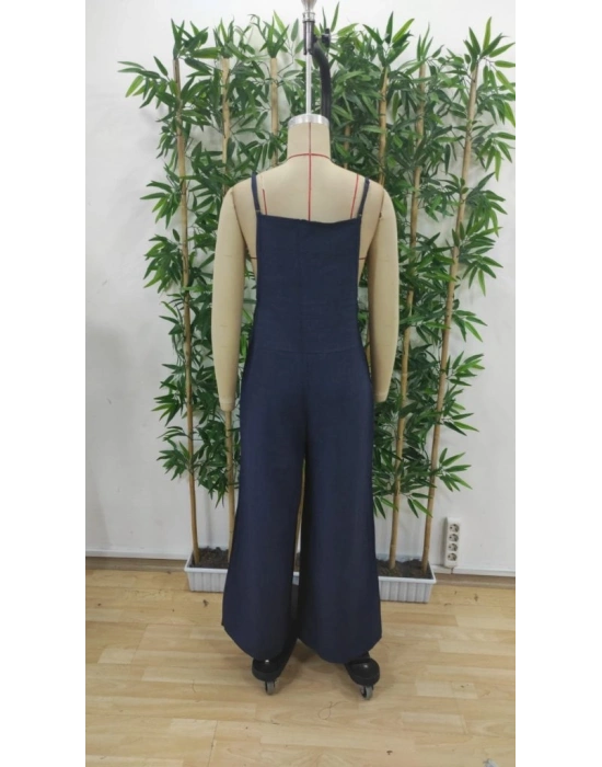 Kadın Askılı Yandan Fermuarlı Geniş Paçalı Valencia Tulum