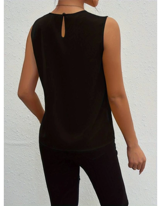 Kadın Askılı Yuvarlak Büzgü Yaka Sandy Bluz