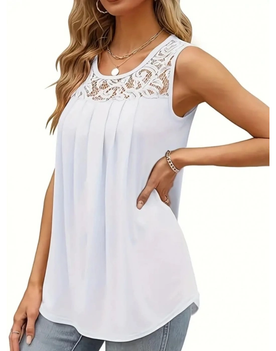 Kadın Askılı Yuvarlak Yaka Dantel Detaylı Viskon Bluz