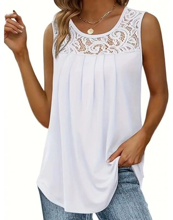 Kadın Askılı Yuvarlak Yaka Dantel Detaylı Viskon Bluz