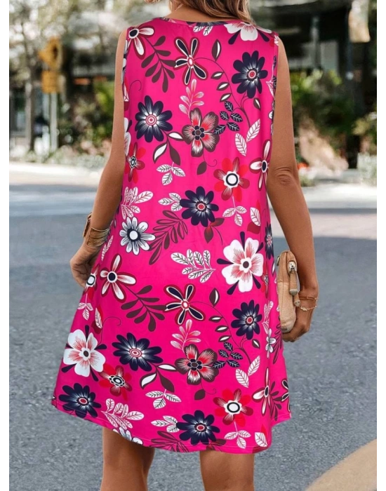 Kadın Askılı Yuvarlak Yaka Desenli A Kesim Süprem Elbise