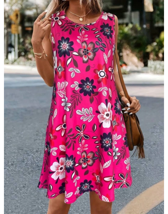 Kadın Askılı Yuvarlak Yaka Desenli A Kesim Süprem Elbise