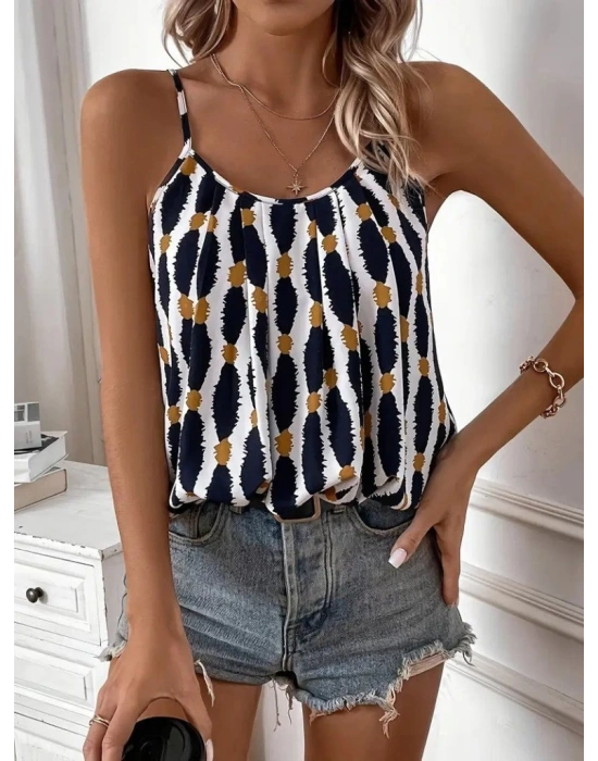 Kadın Askılı Yuvarlak Yaka Desenli Süprem Bluz