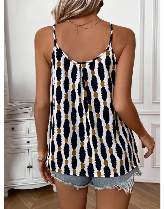 Kadın Askılı Yuvarlak Yaka Desenli Süprem Bluz