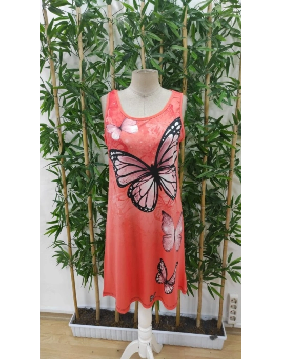 Kadın Askılı Yuvarlak Yaka Kelebek Desenli Süprem Elbise