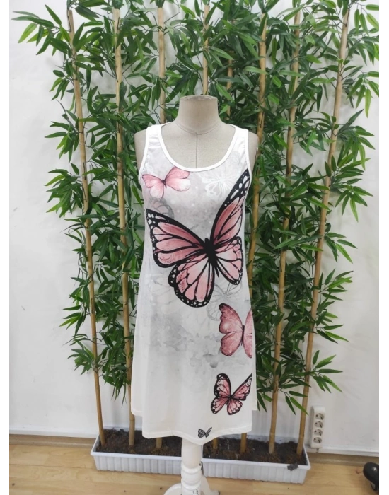 Kadın Askılı Yuvarlak Yaka Kelebek Desenli Süprem Elbise