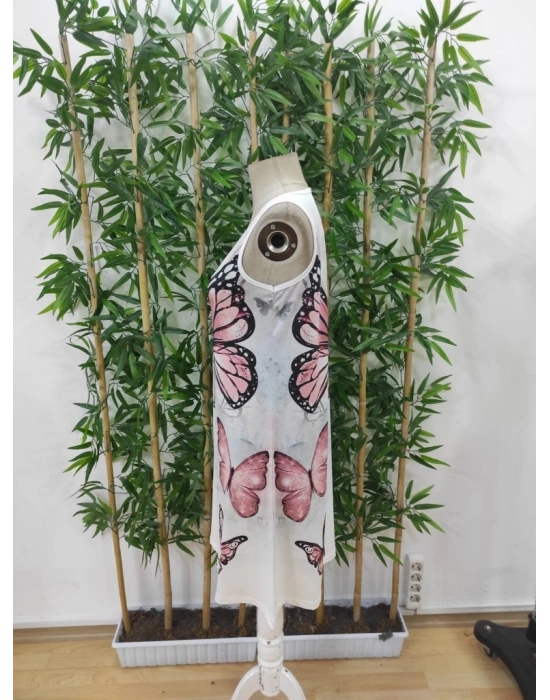 Kadın Askılı Yuvarlak Yaka Kelebek Desenli Süprem Elbise