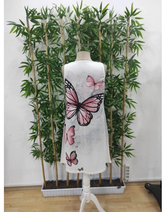 Kadın Askılı Yuvarlak Yaka Kelebek Desenli Süprem Elbise