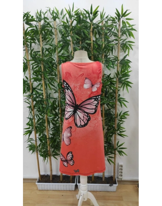 Kadın Askılı Yuvarlak Yaka Kelebek Desenli Süprem Elbise