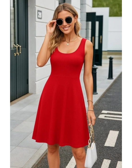 Kadın Askılı Yuvarlak Yaka Kısa Viskon Elbise