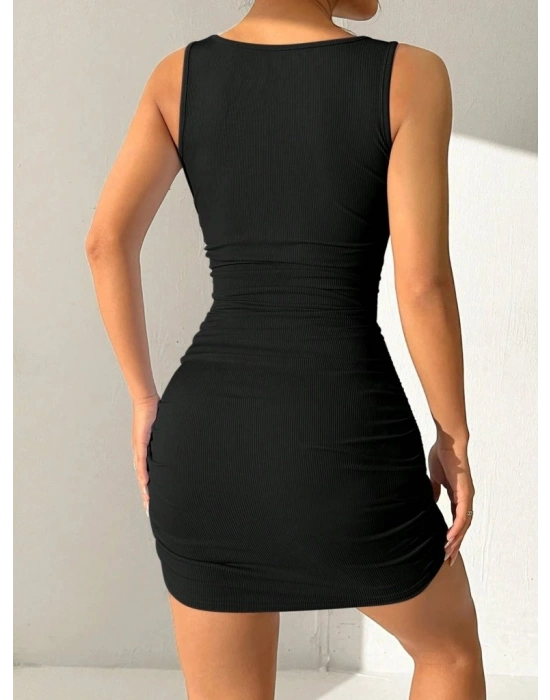 Kadın Askılı Yuvarlak Yaka Mini Kaşkorse Elbise