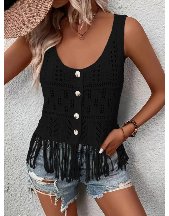 Kadın Askılı Yuvarlak Yaka önden Düğmelipüsküllü Triko Bluz